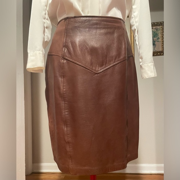 Vintage Chocolate Brown Leather Mini Skirt By Renaissance - Picture 9 of 12